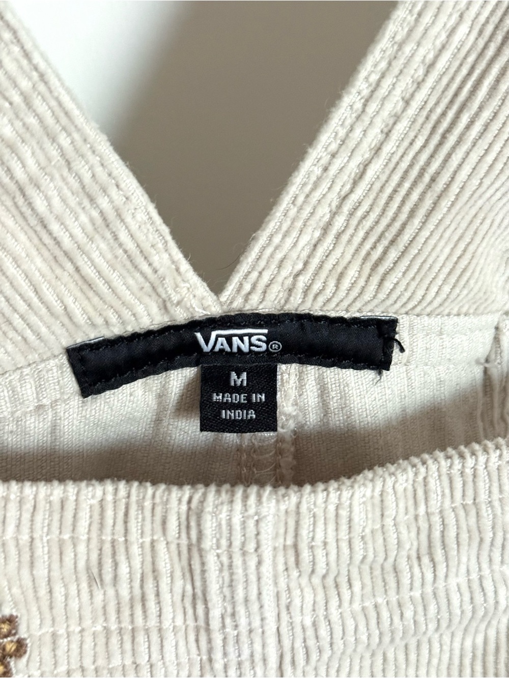 Vans Ground Work Hollywell Corduroy Embroidered Overalls Ivory Cream Medium - Picture 12 of 16